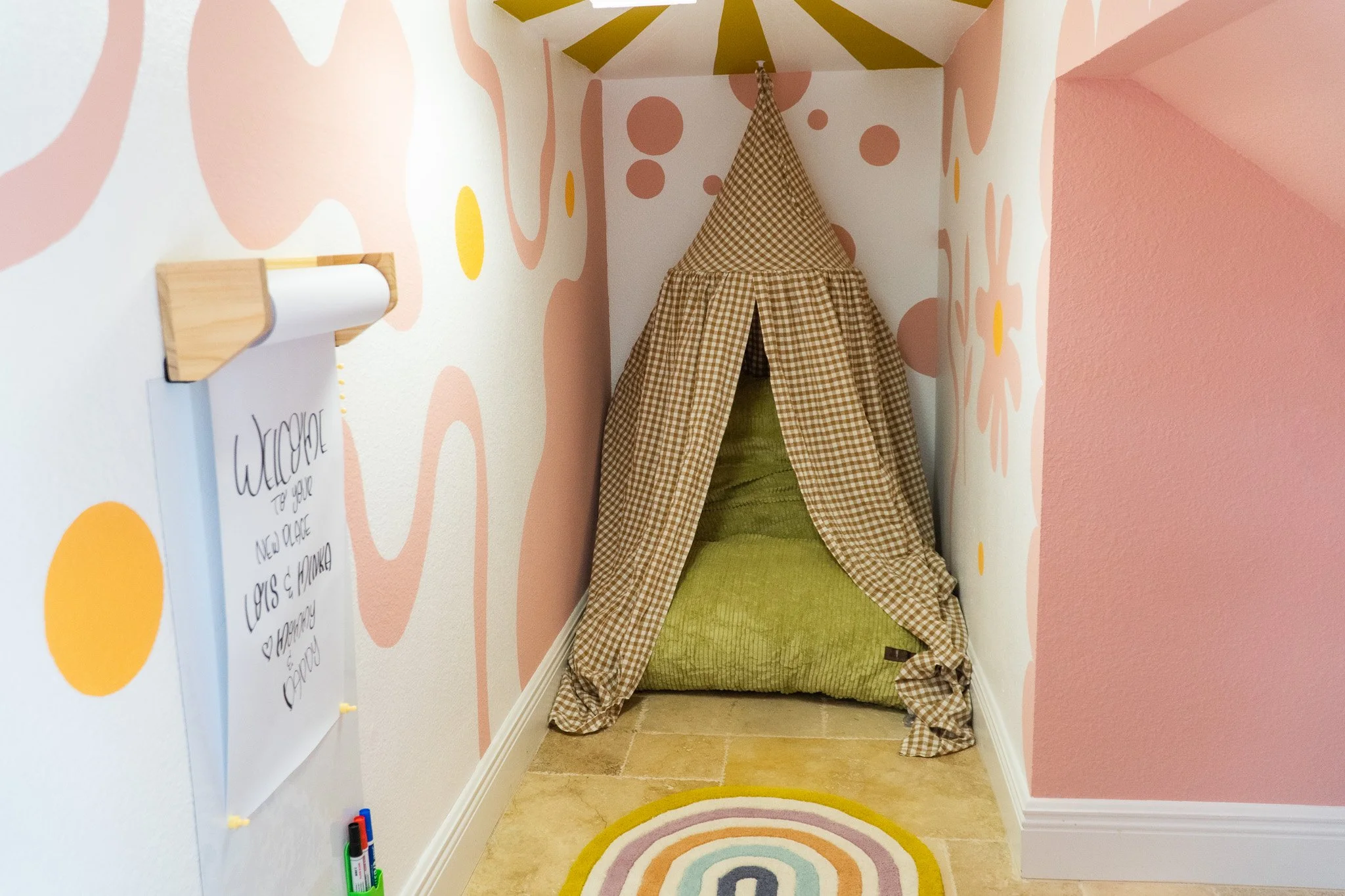 Under the Stairs, But Make It Magical: A Bold Striped Play Nook on a $200 Budget