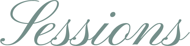 The word 'Sessions' written in elegant, cursive gray font on a black background.