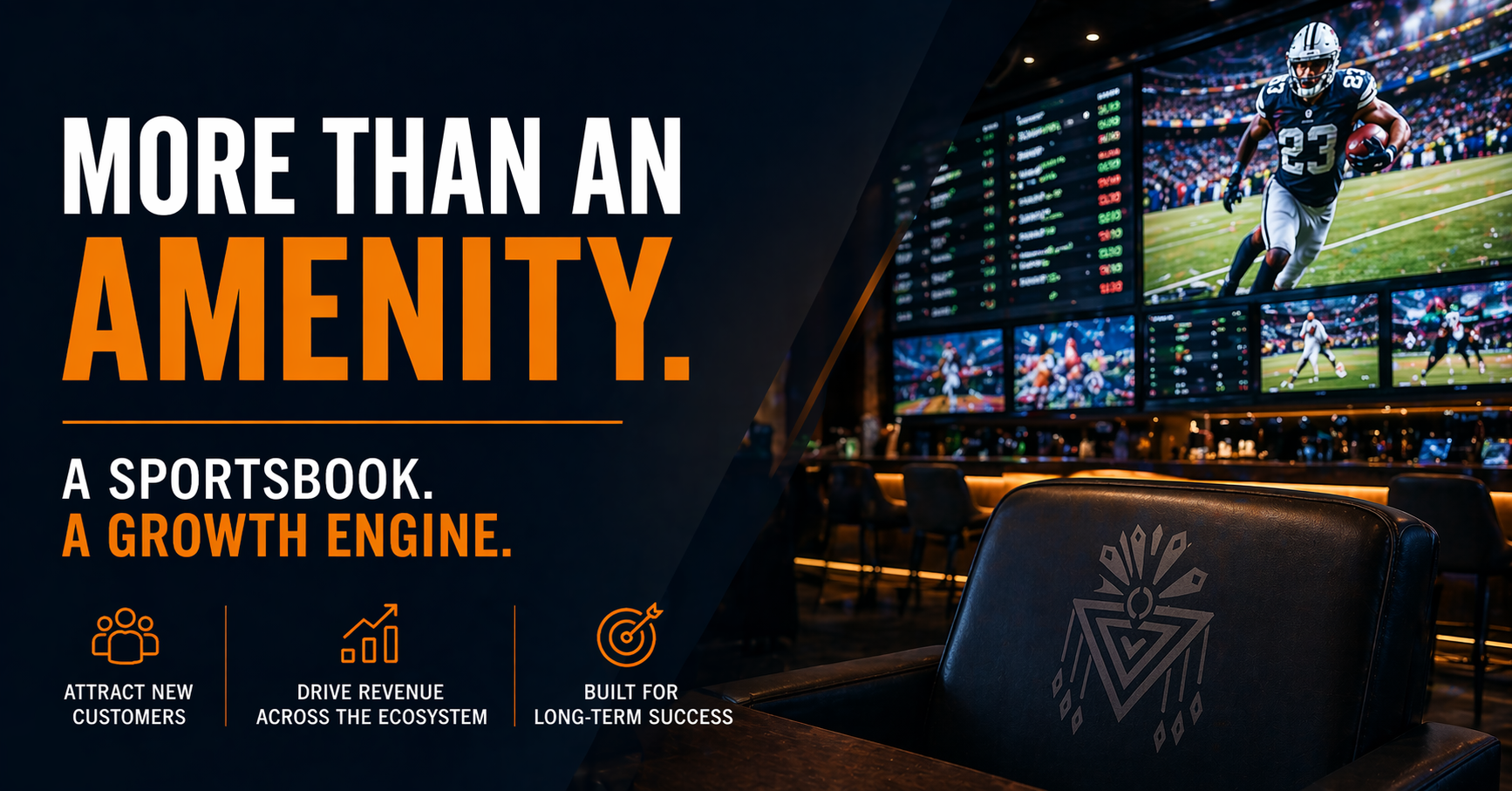 Modern tribal sportsbook lounge illustrating sports betting as a growth engine beyond an amenity for tribal casinos.