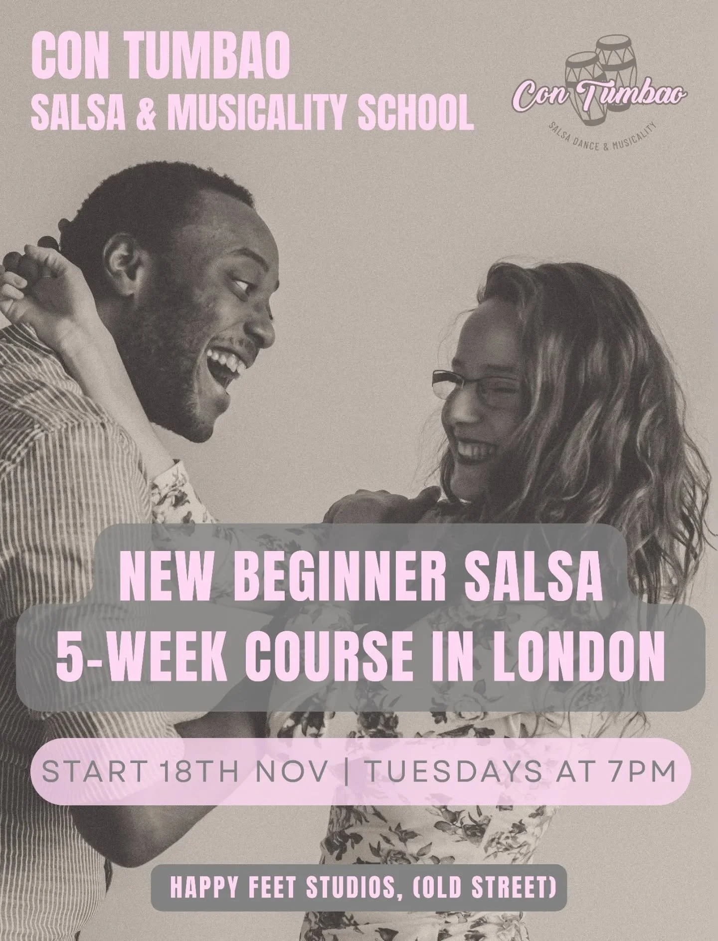 Are you ready to transform your Tuesday evening? ✨

Join us for a Salsa Beginners 5-Week Course full of groove, live rhythms and connection starting 18th November. 

💜 What you'll get?
1. A special beginners course that teaches salsa and musicality 