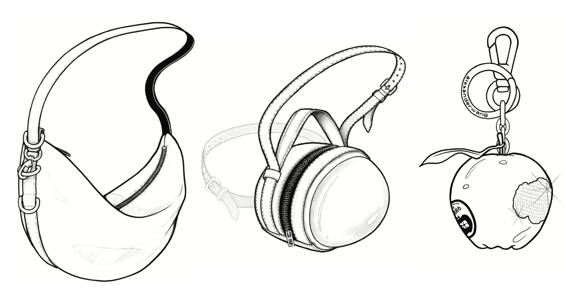 Sketches for select handbag concepts.