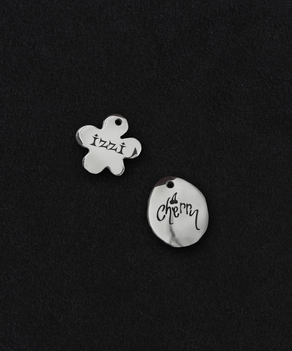 Custom Dog Name Tags with Personalized logos

Sterling Silver. Shiny Finish. Hand-made