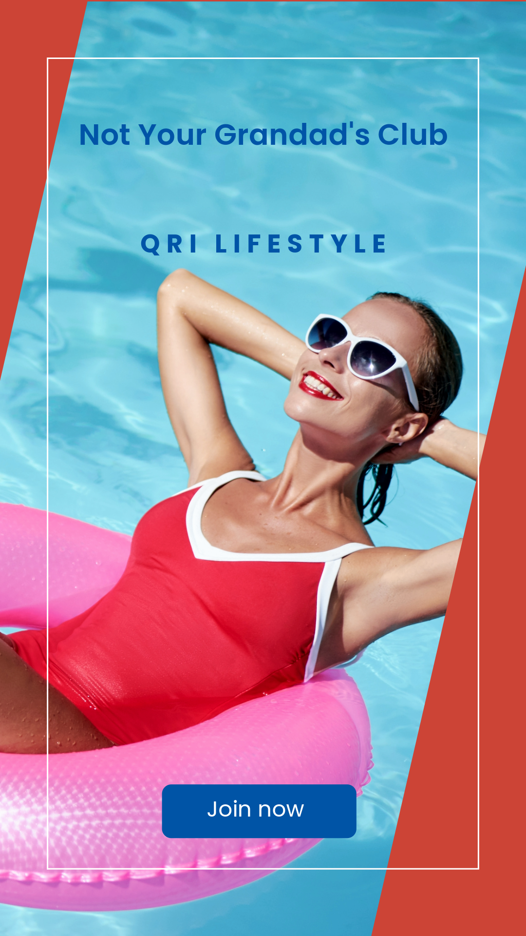 Woman in red swimsuit white sunglasses pool float - QRI Lifestyle summer relaxation