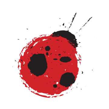 A red and black splattered abstract design resembling a planet or a moon with a black background.