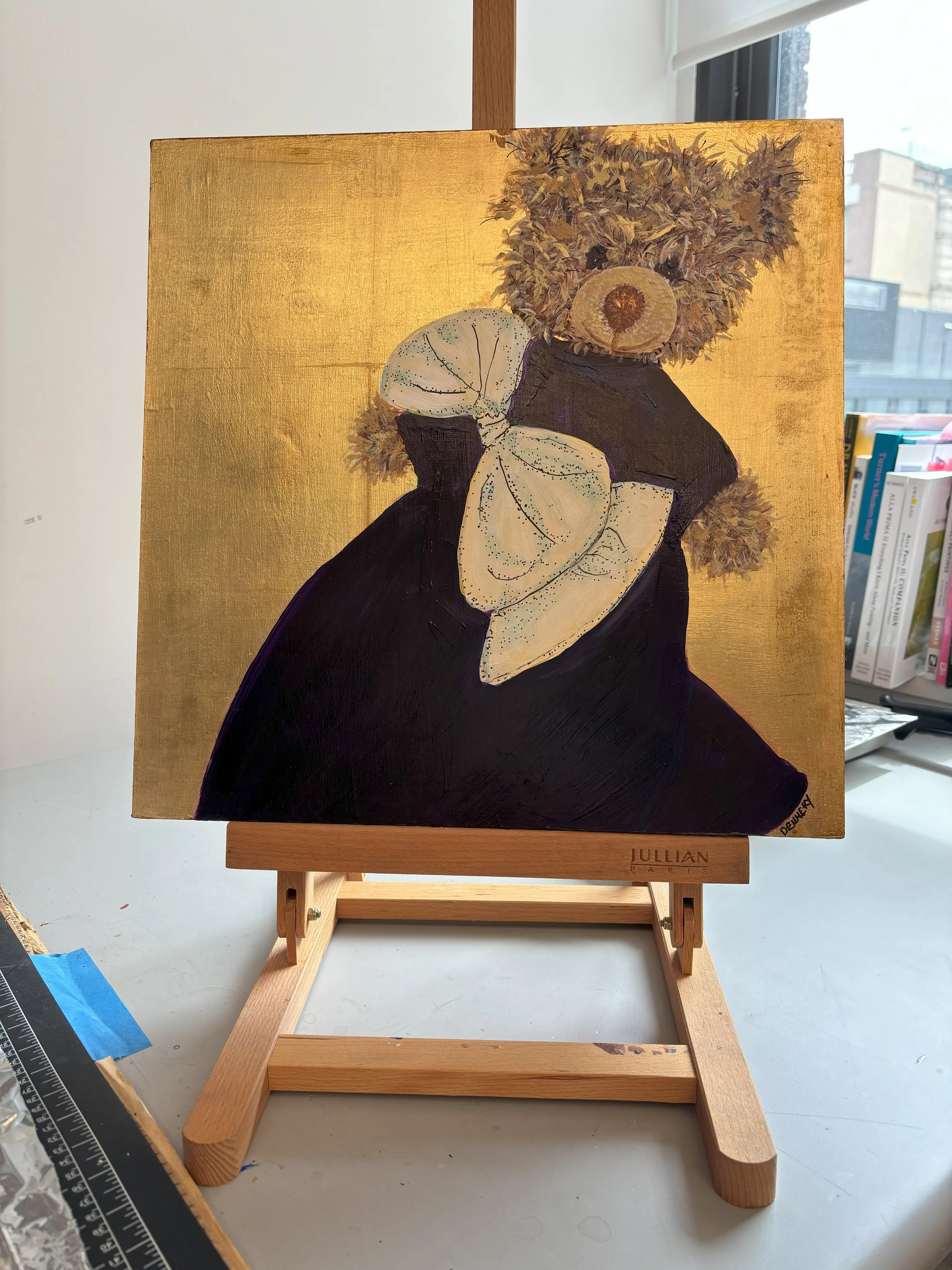 Portrait of Charlotte, 2024 Commissioned as Birthday Gift for Andrew J. Martin-Weber Acrylic on Gold Leaf 16 X 16