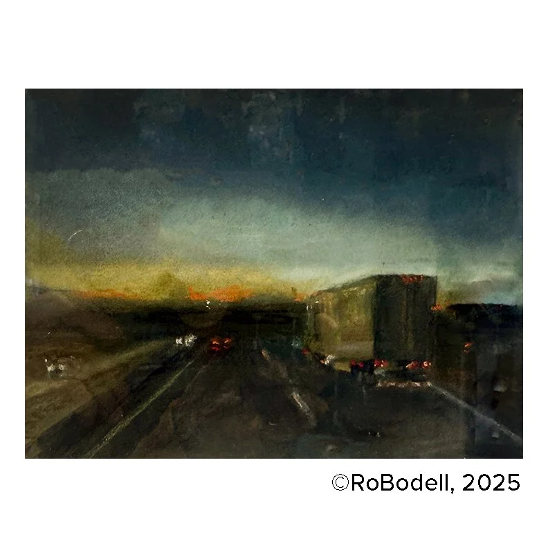 Road Trip Series: Tail Lights, 5x7 , Soft Pastel on Board_SOLD