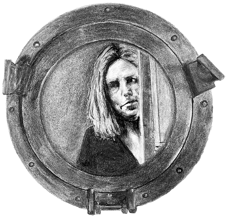 A graphite self-portrait of the artist, Ro Bodell