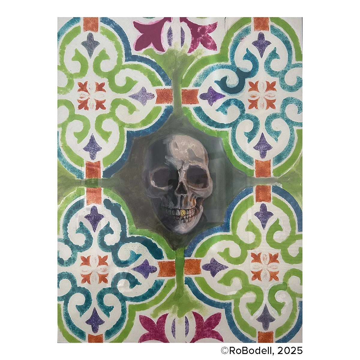 Dia de los Muertos, 18x24, Alcohol Ink, Gold Leaf & Oil on Paper
