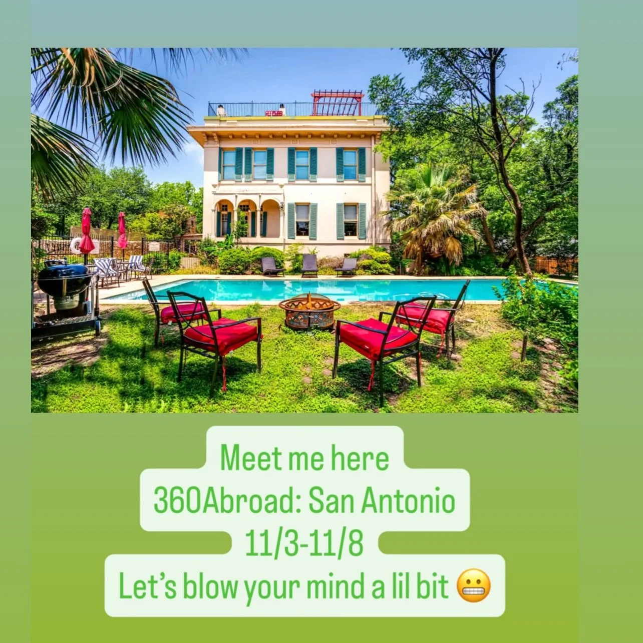 ✨ The Circle Presents: A Life Changing Wellness Retreat in San Antonio ✨

Step into an oasis of calm and refinement, where every detail is designed to nurture your body, mind, and spirit. This immersive 360Abroad retreat by The Circle offers a sanctu
