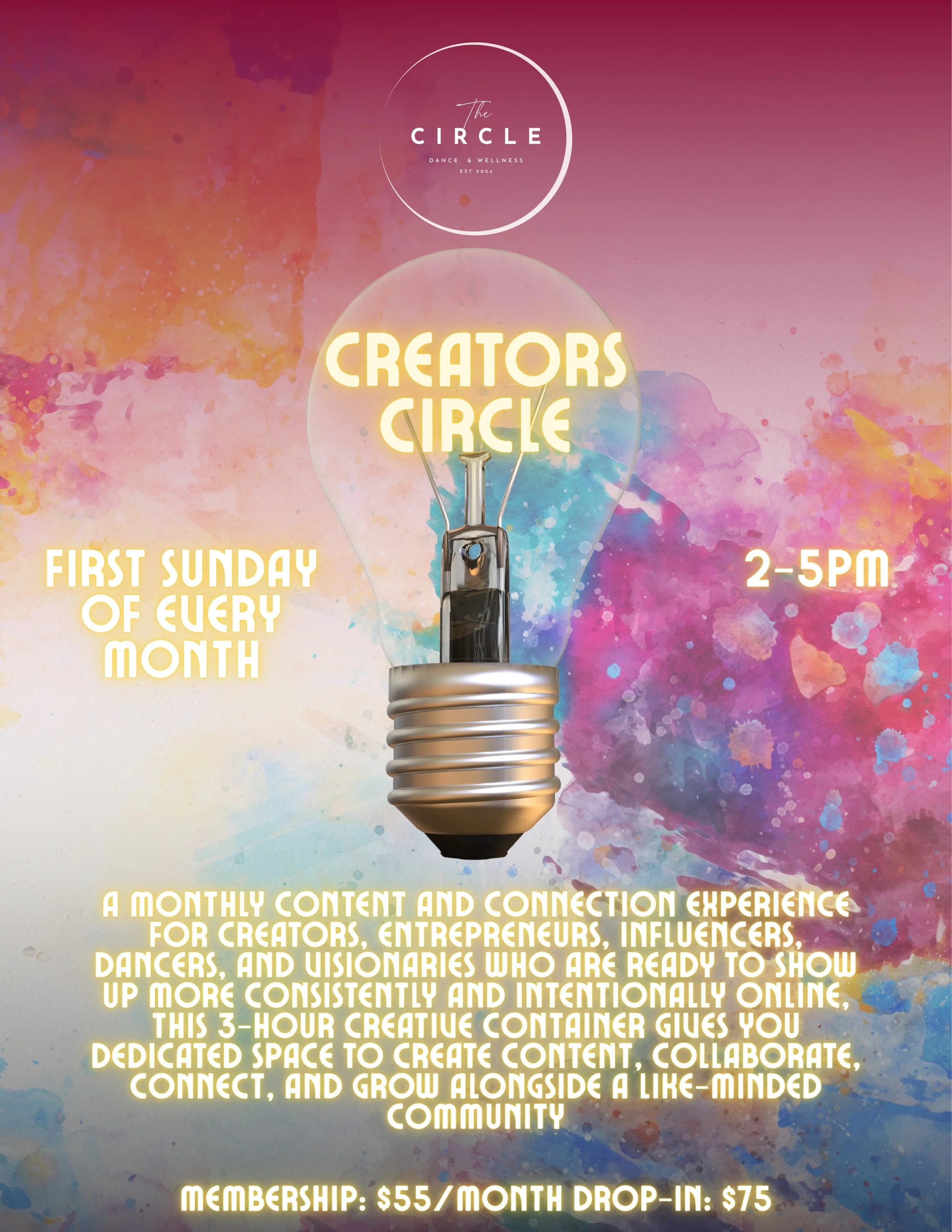 CREATOR CIRCLE ✨

Your content era deserves community.

Introducing Creator Circle: a monthly Sunday evening gathering designed for creators, entrepreneurs, dancers, influencers, wellness brands, and visionaries who are ready to stop creating alone.
