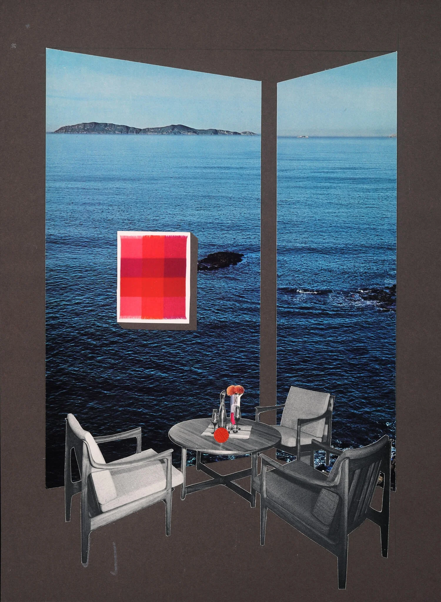 Dining Room (Red Painting), Collage on paper, 2019 by Erik Parra