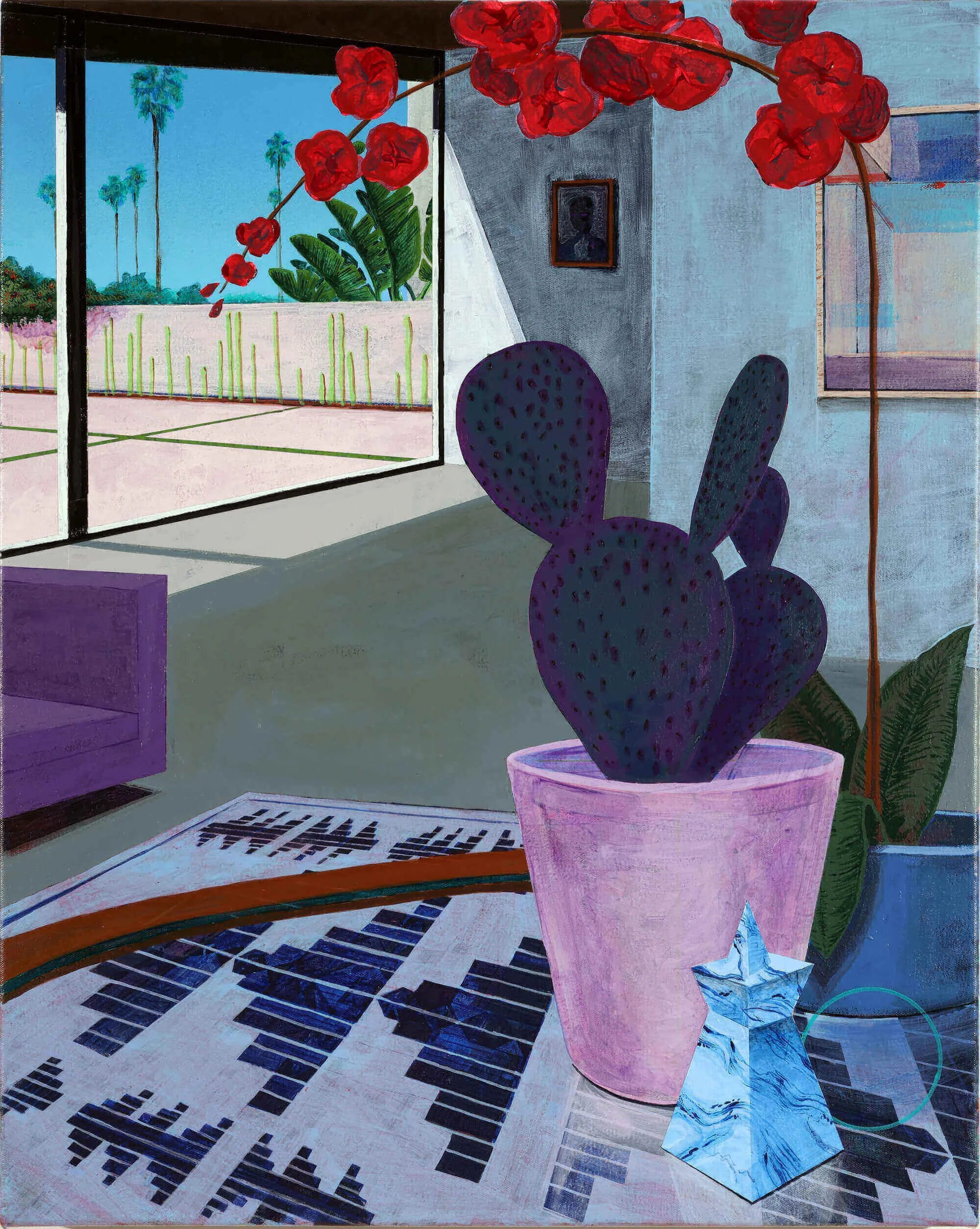 Still Life with Orchid and Pyramid, acrylic on canvas, 2023 by Erik Parra