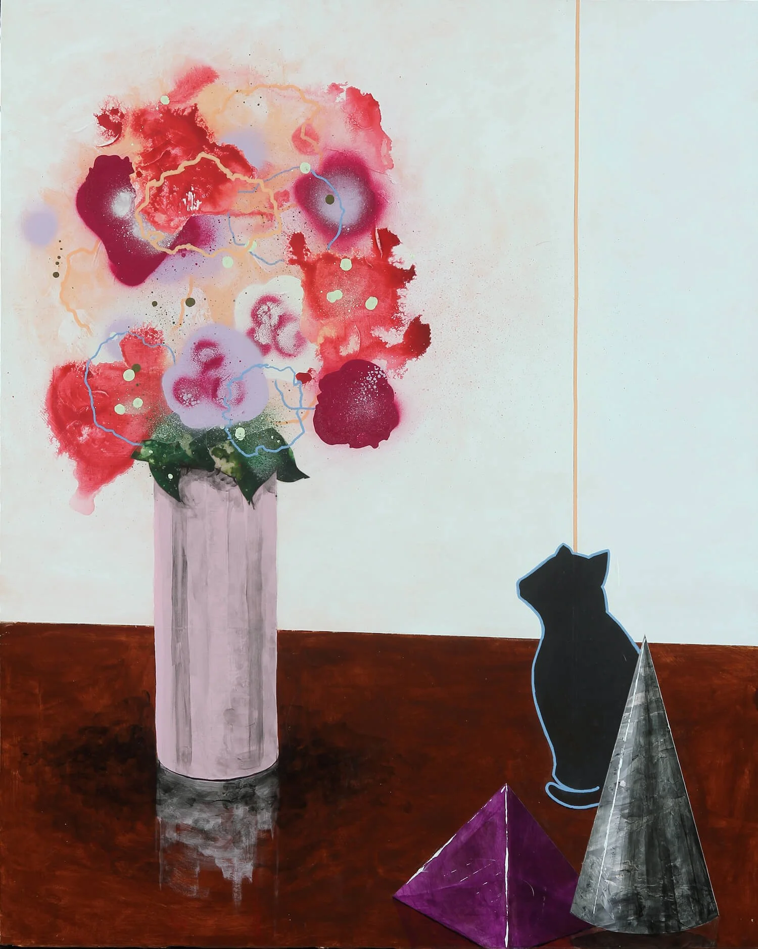 Arrangement with Pyramids No. 5, acrylic, marker and spray paint on canvas, 2016 by Erik Parra