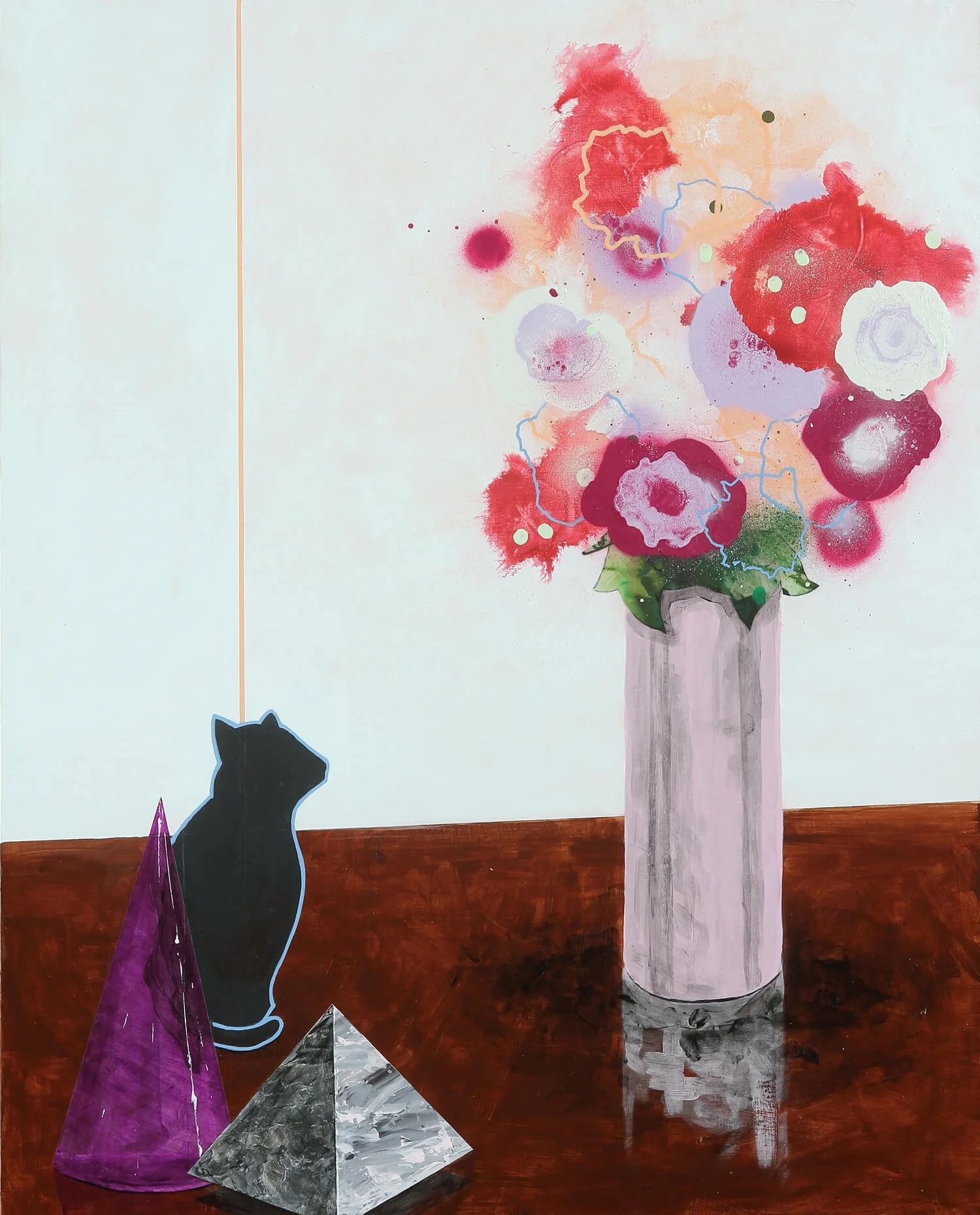 Arrangement with Pyramids No. 6, acrylic, marker and spray paint on canvas, 2016 by Erik Parra