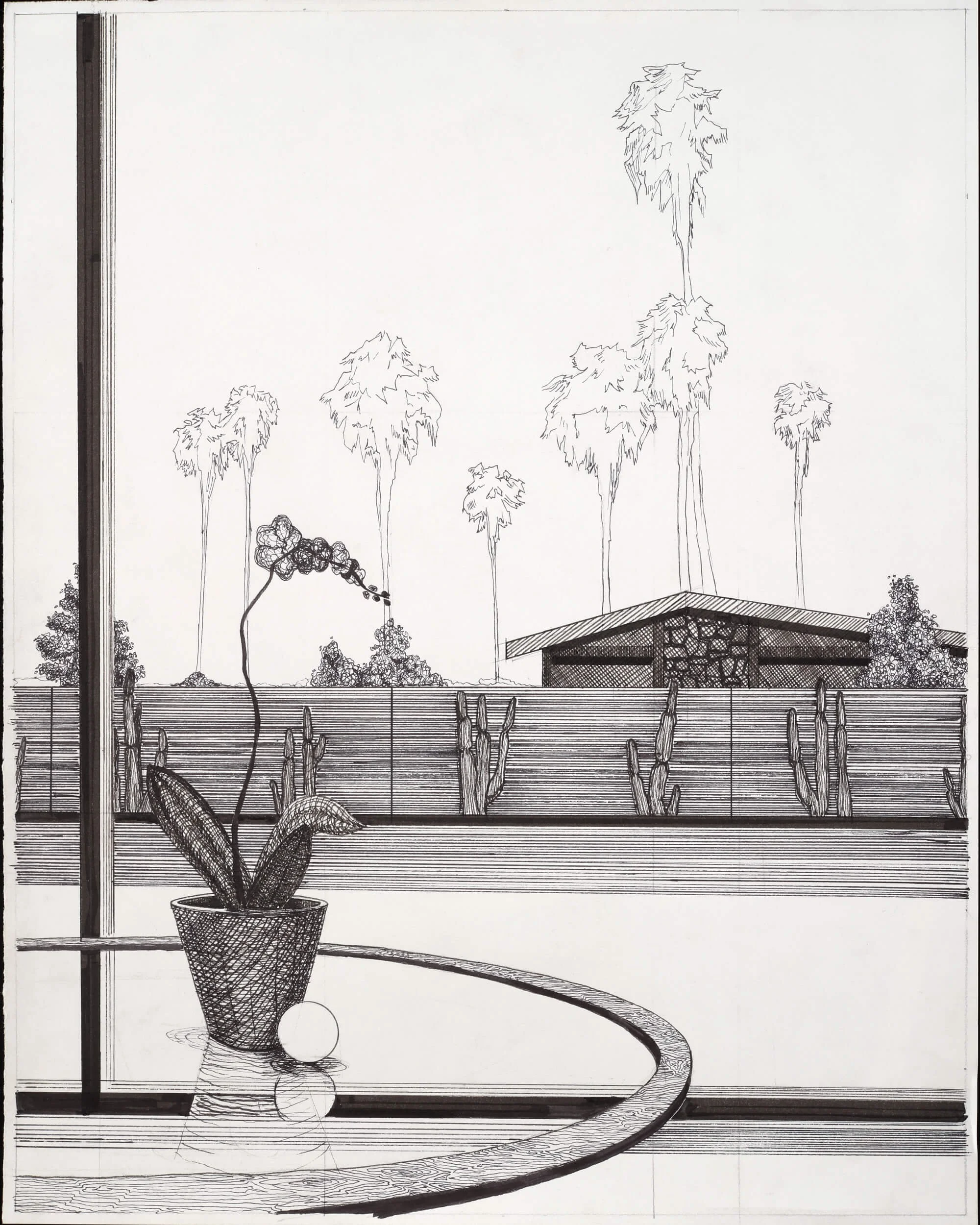 Orchid with globe, Pen and ink on paper, 2022 by Erik Parra