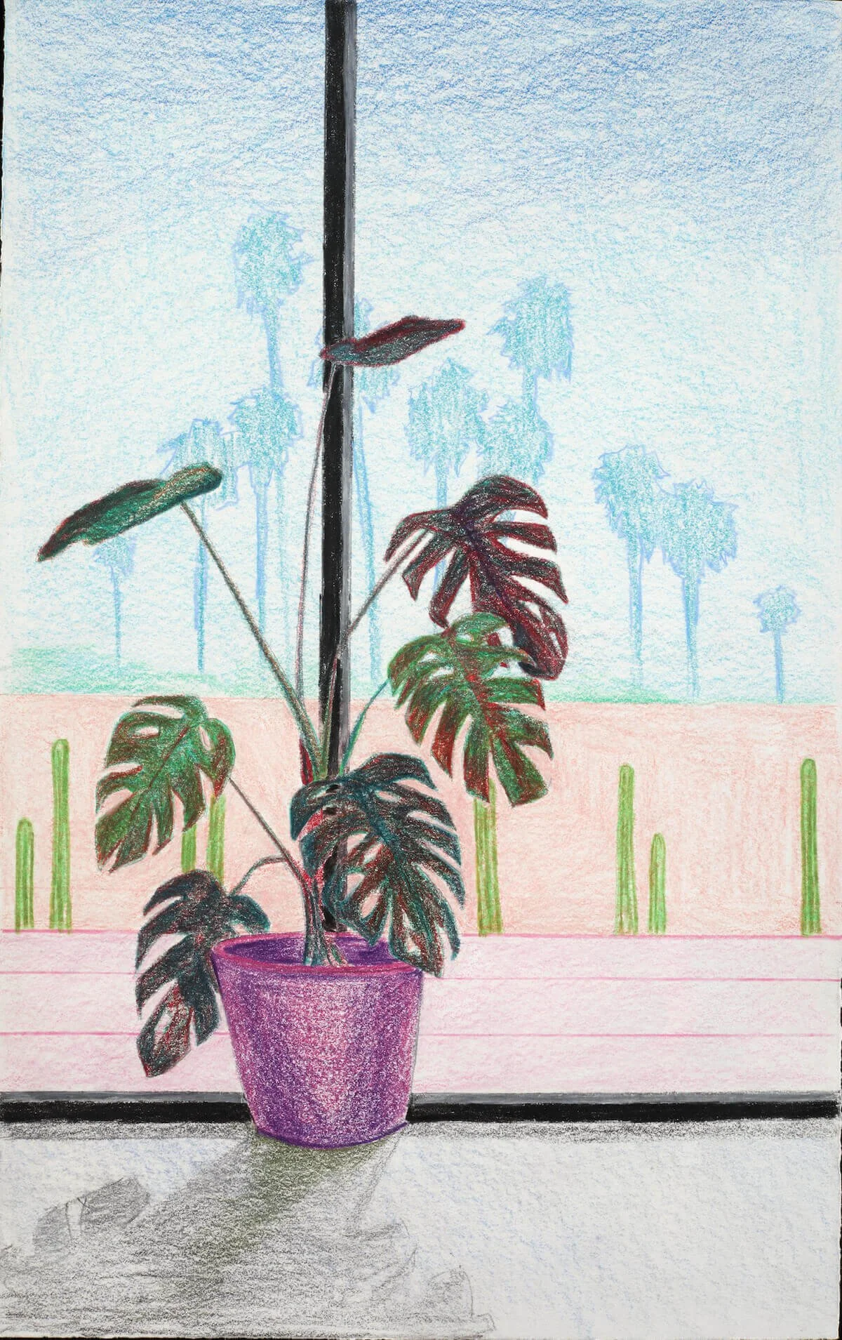 Monstera In Purple, Colored pencil on paper, 2023 by Erik Parra
