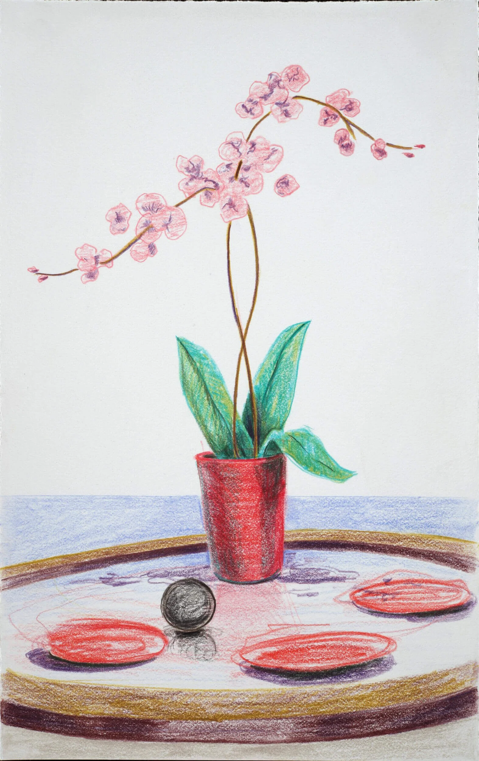 Orchid Sphere Table, Colored pencil on paper, 2023 by Erik Parra