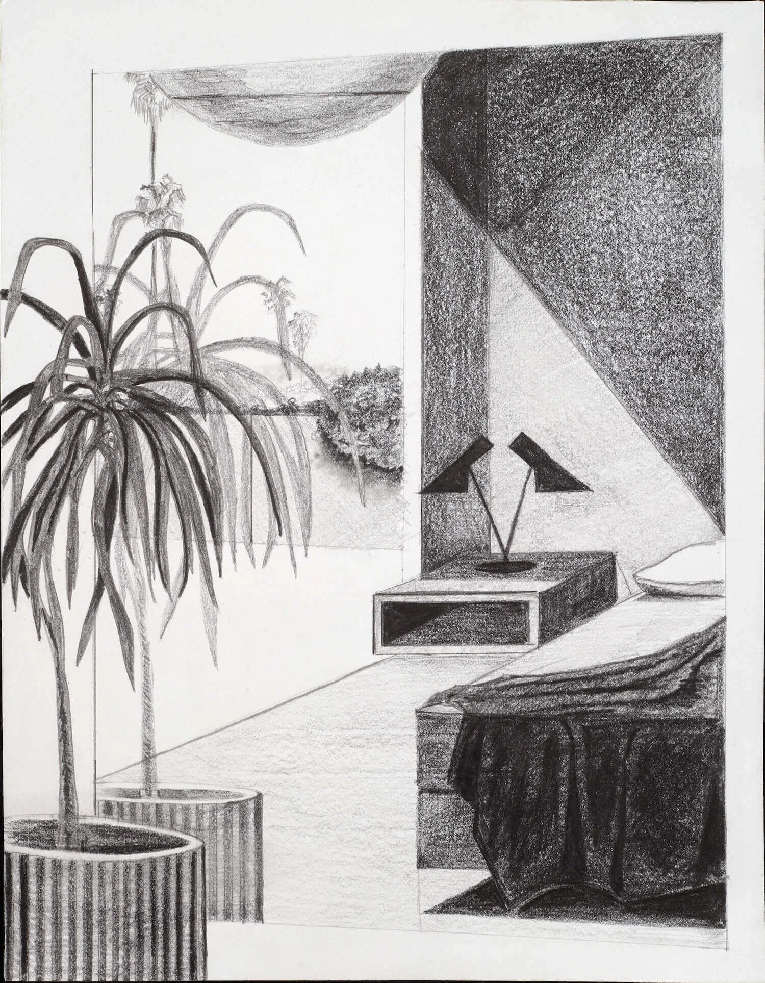 Twin Lamp, Graphite on paper, 2024 by Erik Parra