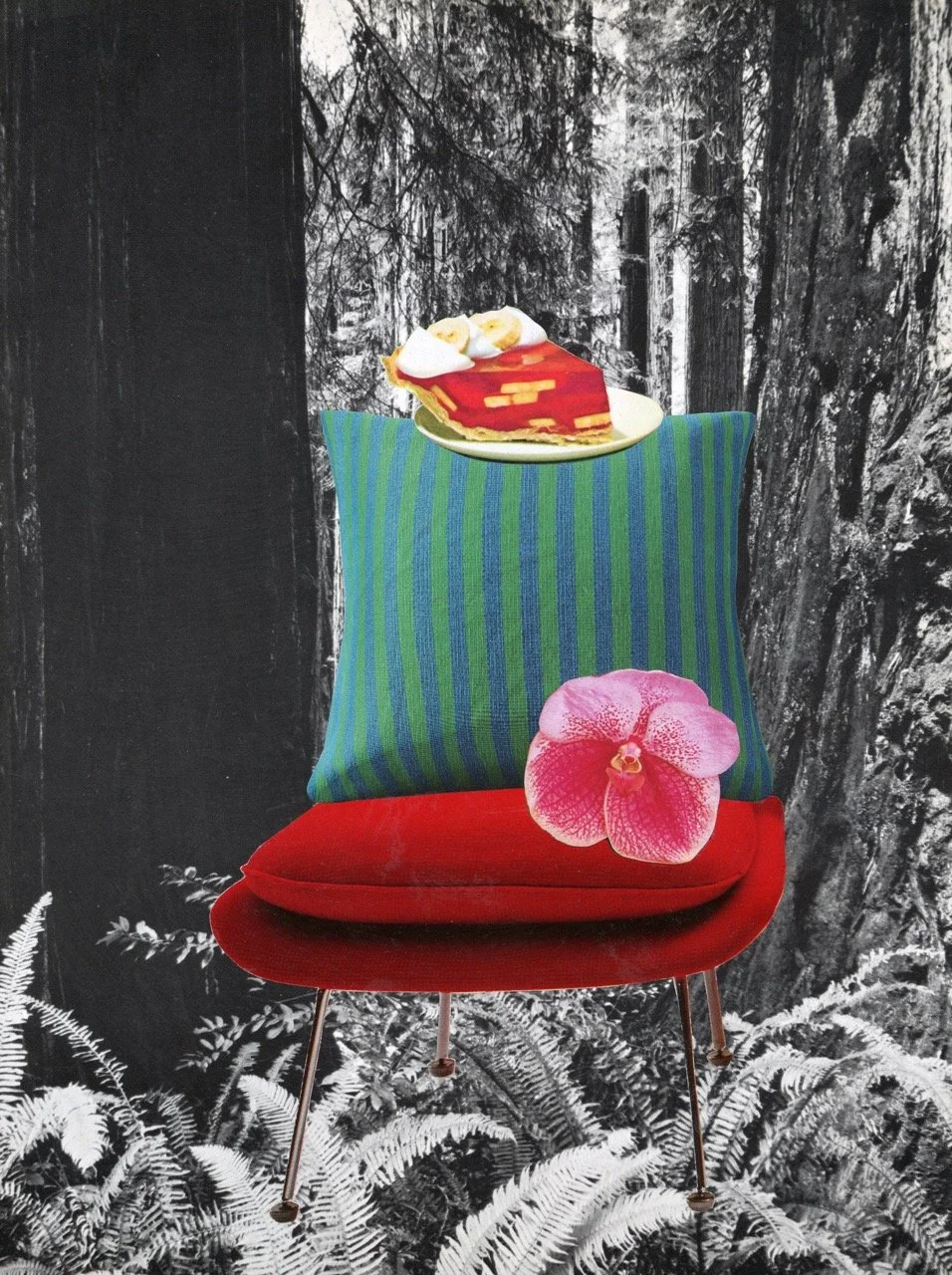 Red Chair, Collage on paper, 2024 by Erik Parra