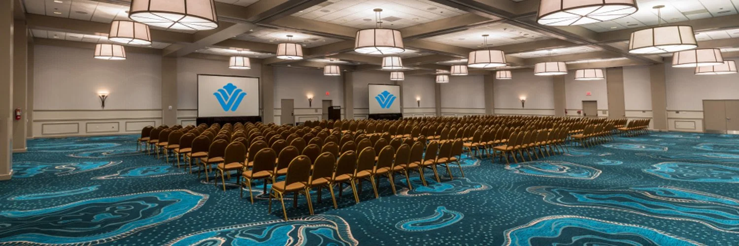 Woven Axminster carpet installed in a high-traffic hotel ballroom