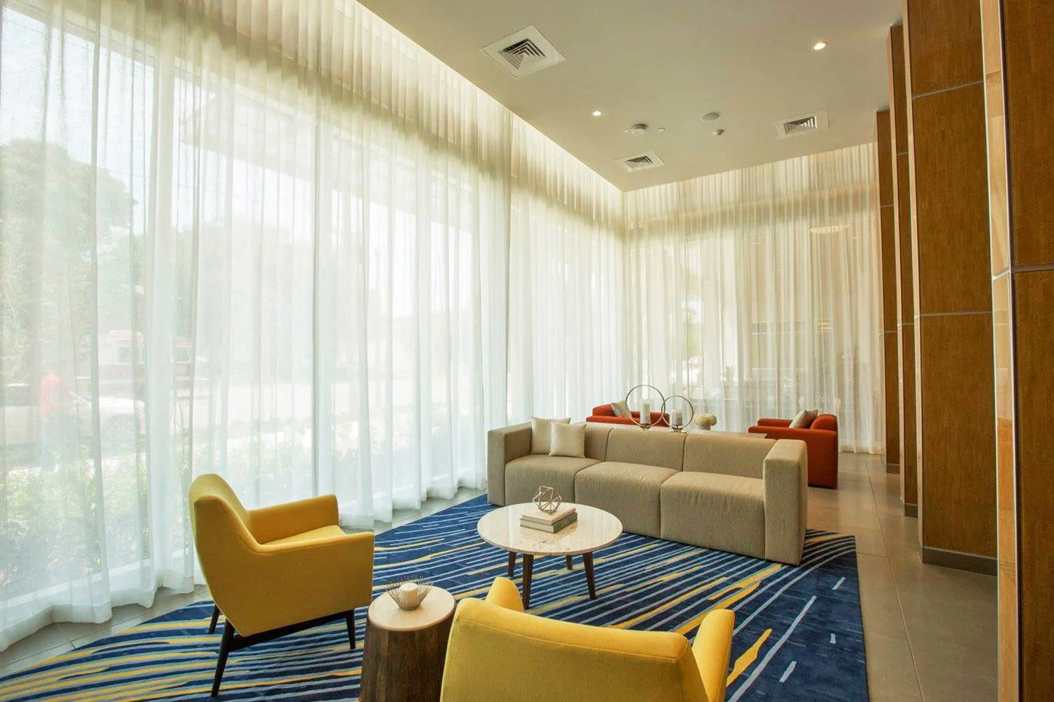 Durable area rug used in a high-traffic hospitality environment