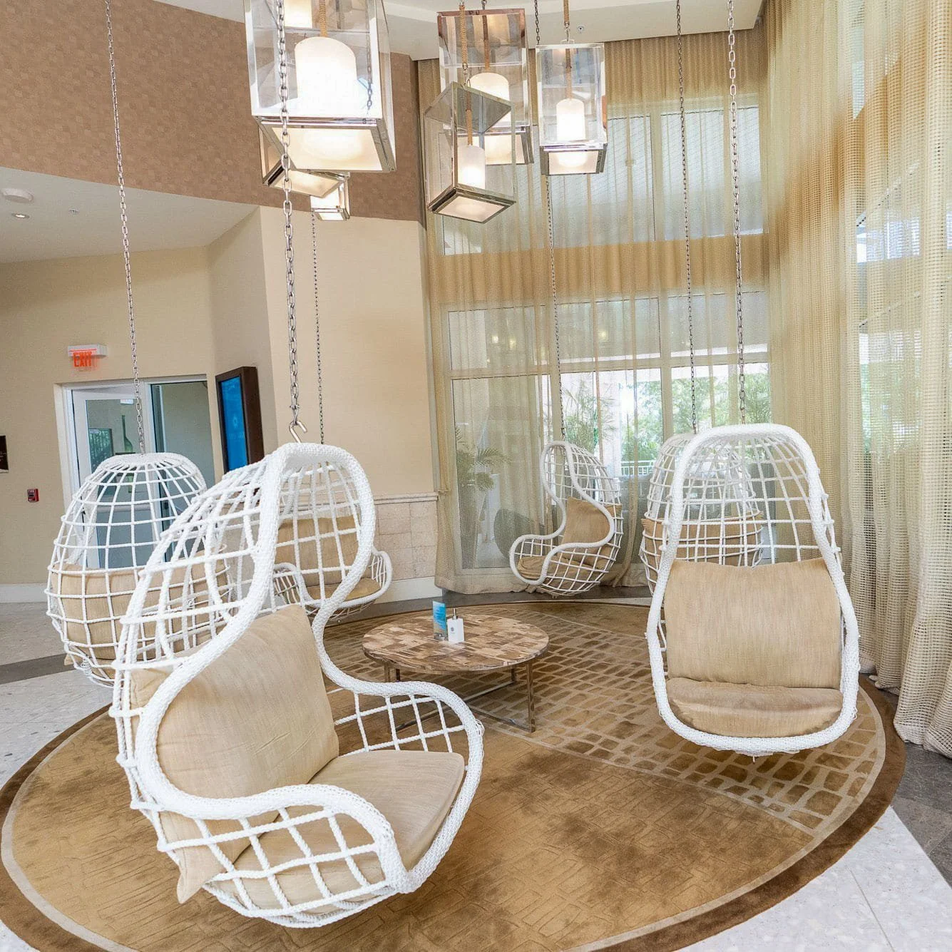 Custom hand-tufted carpet or area rug used in a hospitality feature space