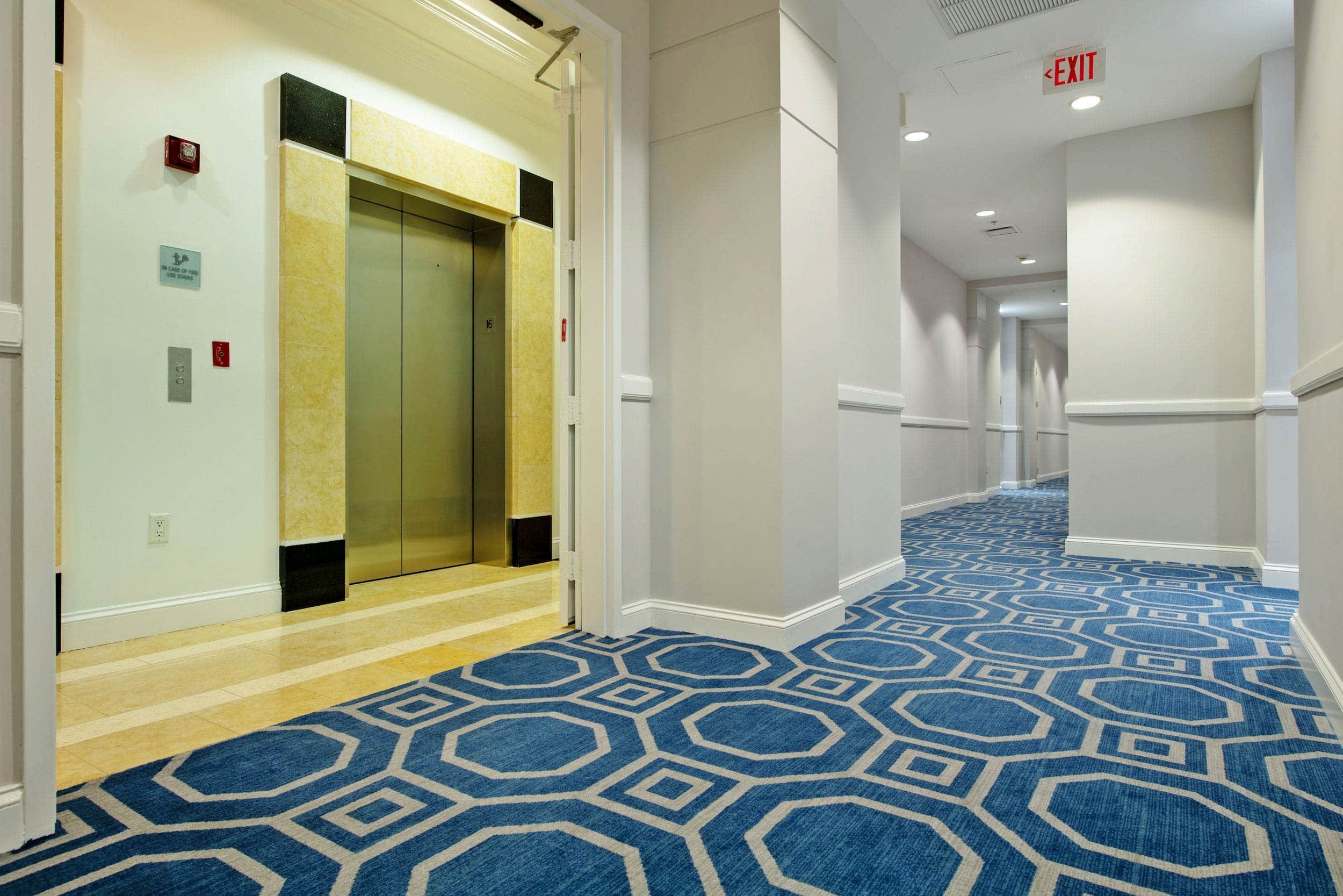 Commercial carpet used in a condominium elevator landing