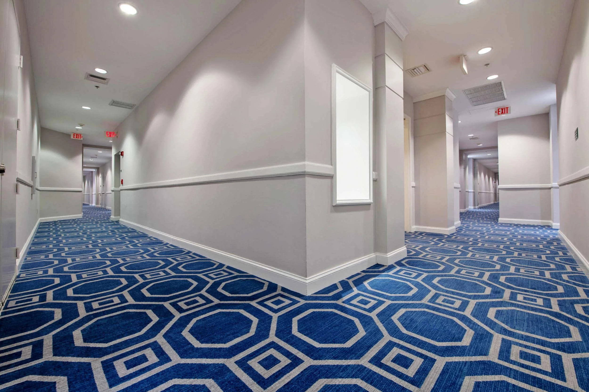 Durable Axminster carpet used in a hotel condo hallway with heavy foot traffic