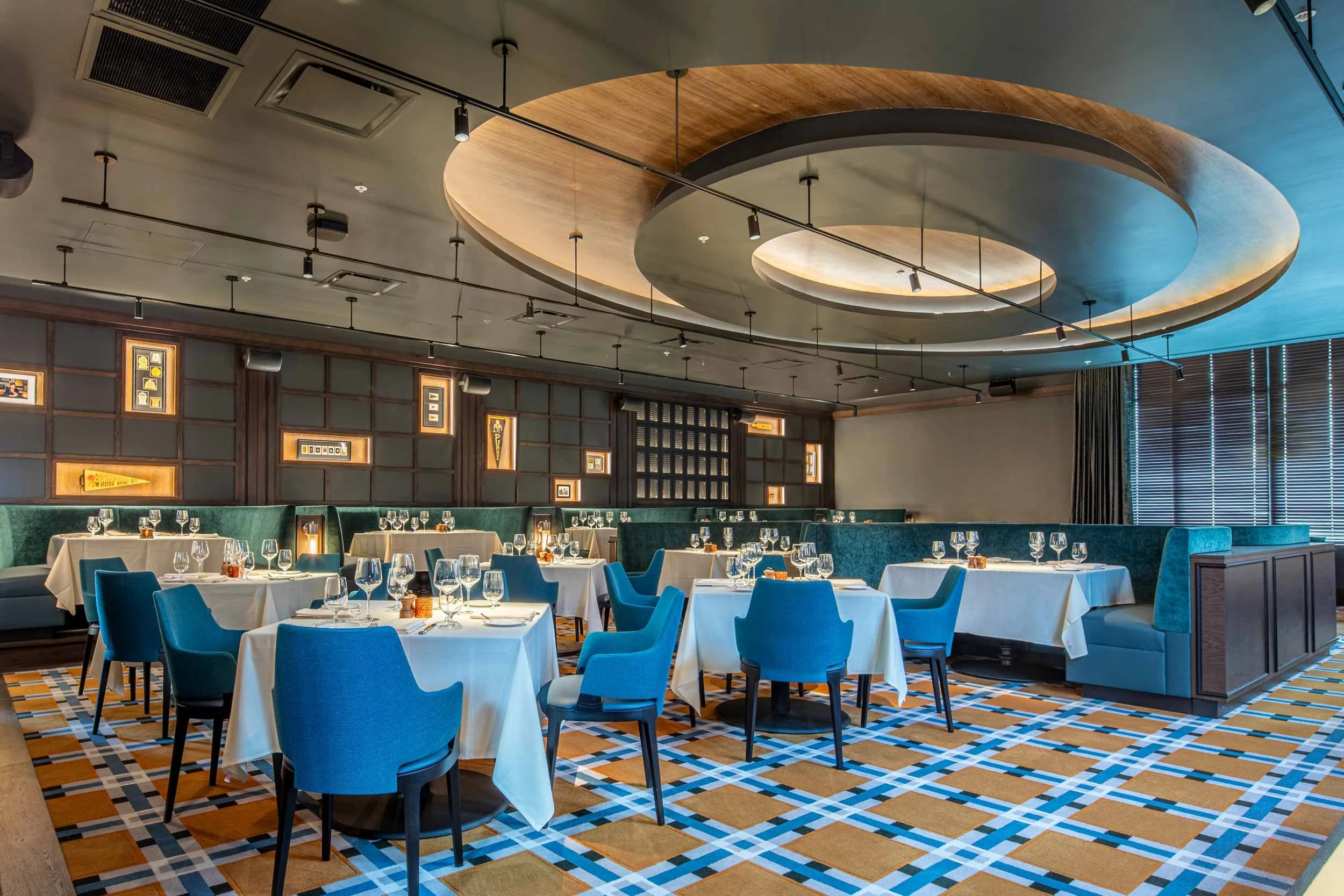 Custom Axminster carpet installation detail at Boilerhouse Prime Steakhouse