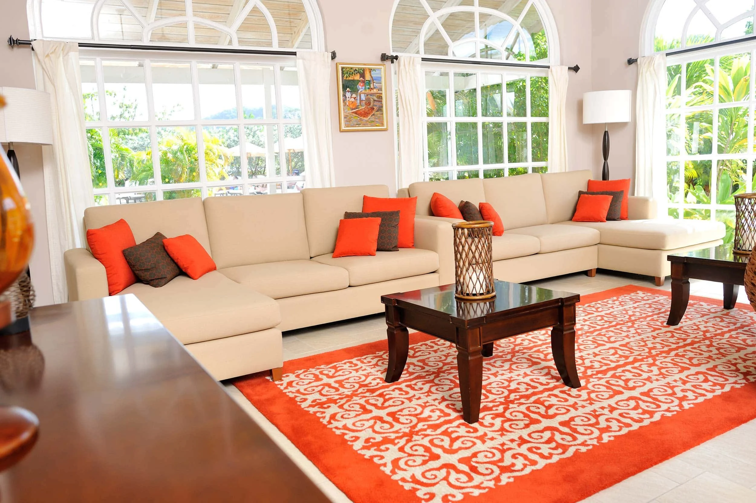 Luxury area rug used in a hospitality lounge
