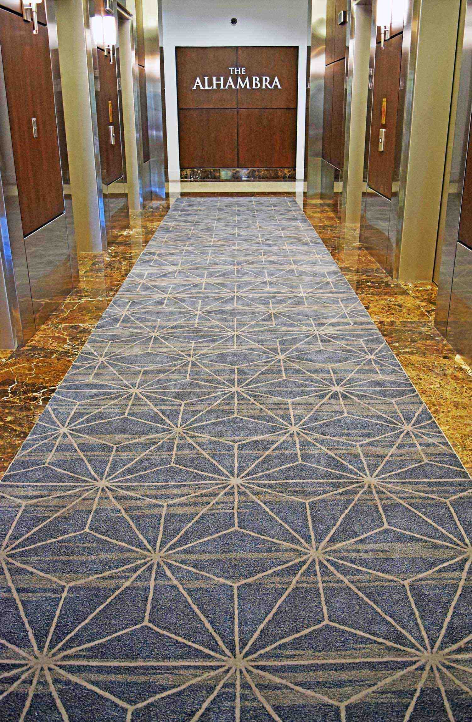 High-traffic carpet in a corporate office corridor