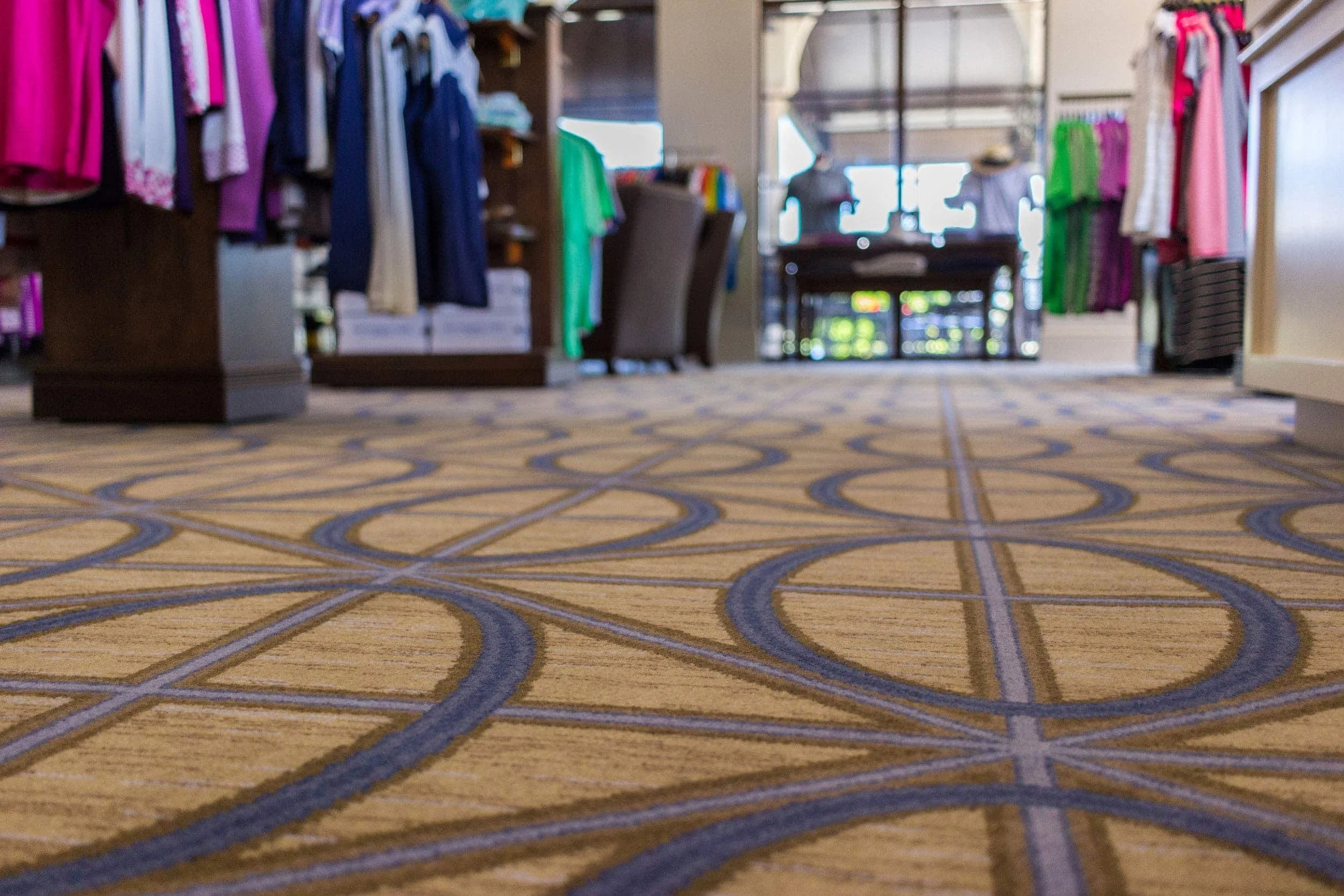 Patterned custom carpet designed for a high-traffic commercial interior