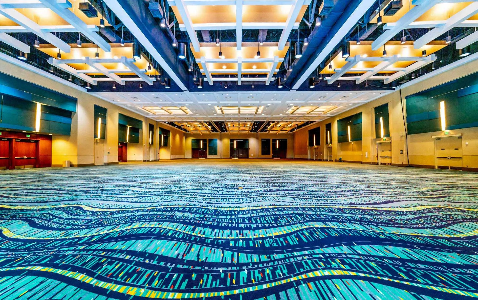 Large-scale patterned carpet designed for a convention center ballroom