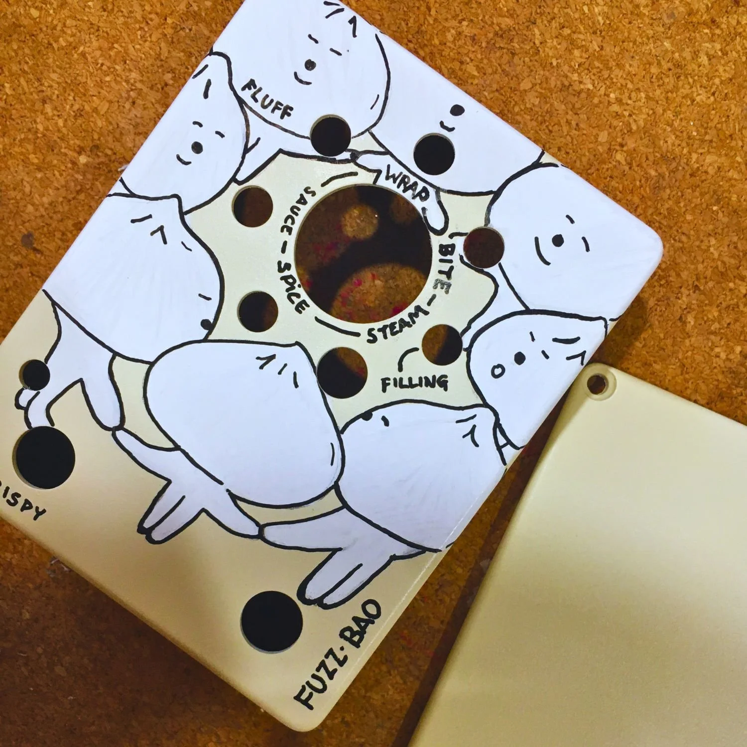 Custom Tonecat Fuzz Bao pedal with bespoke illustrated enclosure artwork, boutique fuzz guitar effects pedal