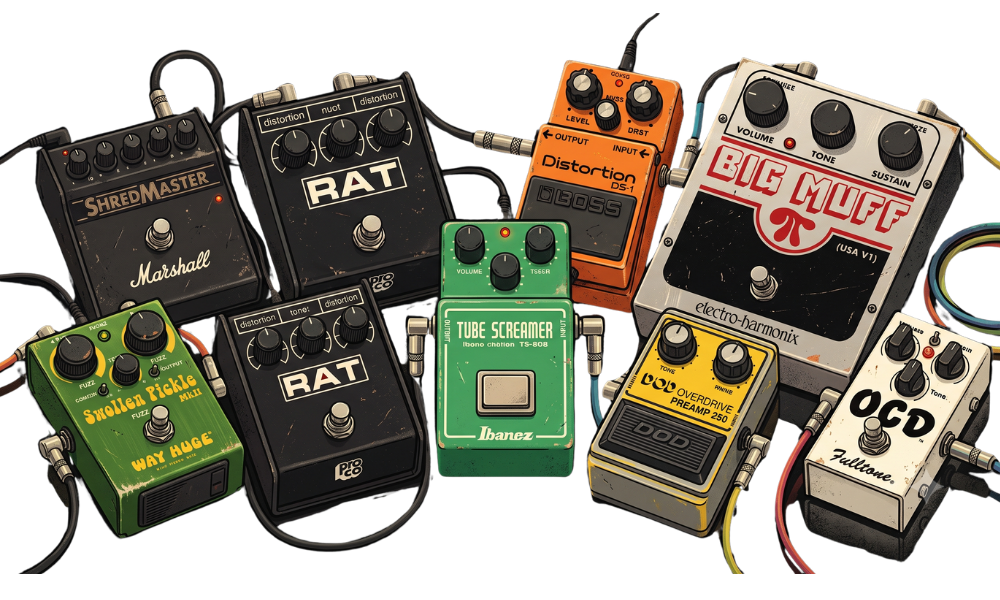 vintage distortion pedal - Distortion is the unmistakable sound of rock guitar. It's the crunch behind classic riffs, the roar of modern metal, and the aggressive bite that gives solos their authority.