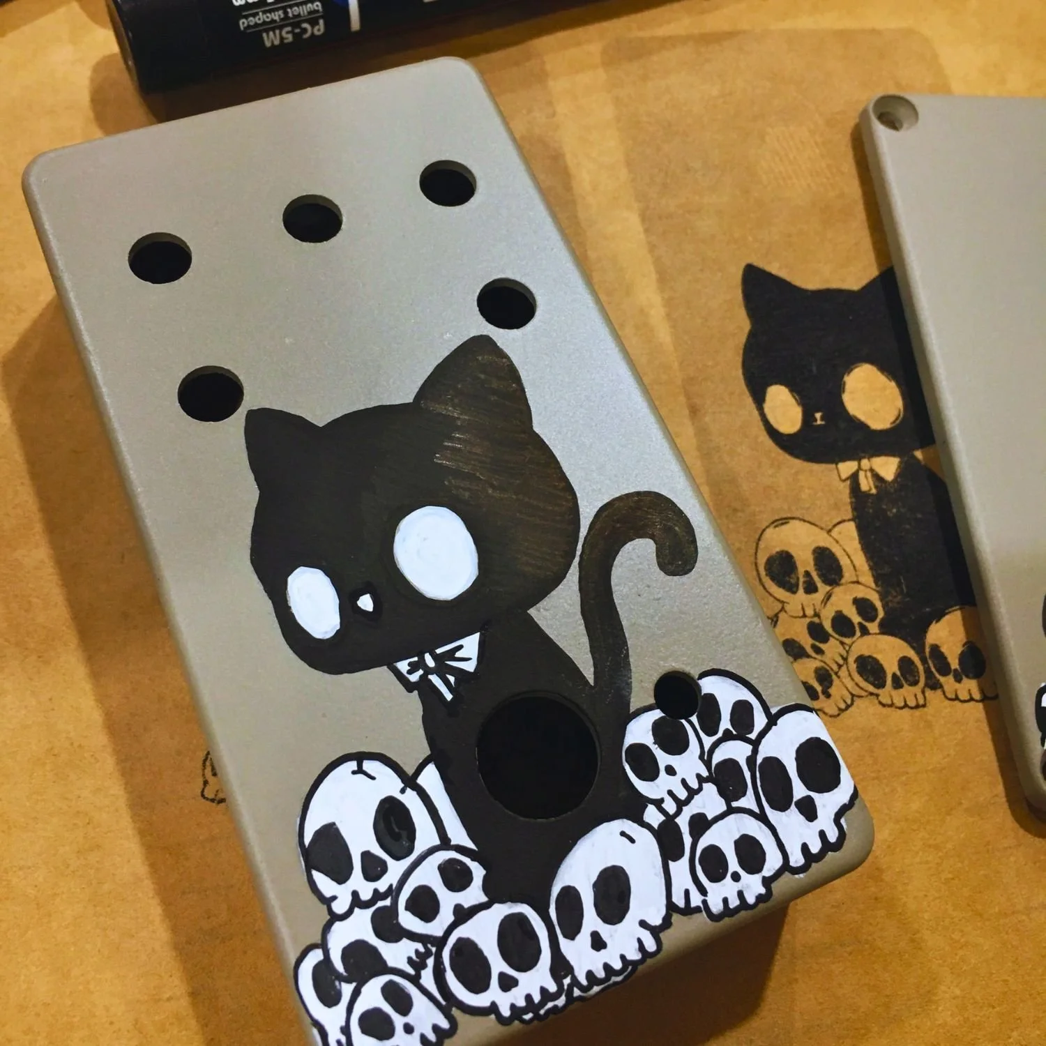 Custom Tonecat Spooky Fuzz multi-bias pedal with hand-painted POSCA artwork in progress for Halloween