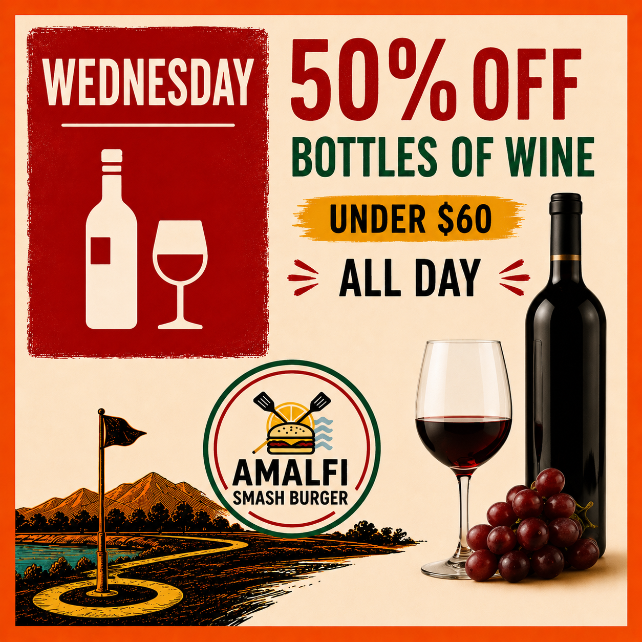 50% off bottles of Wine 