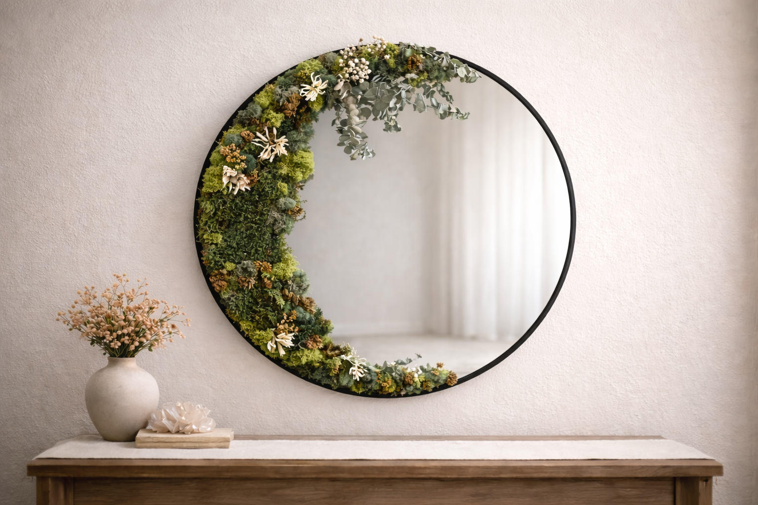 Handcrafted Moss Art Statement Piece- Enchanted Reflections