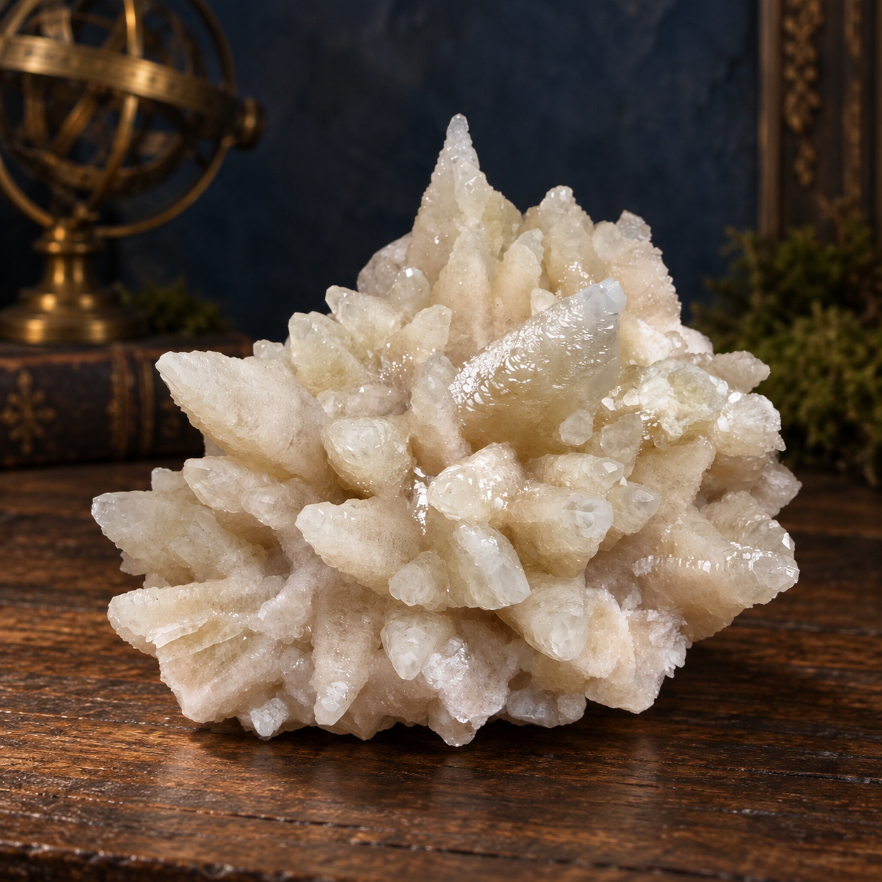 Feathered dogtooth pink calcite crystal cluster with layered natural formations
