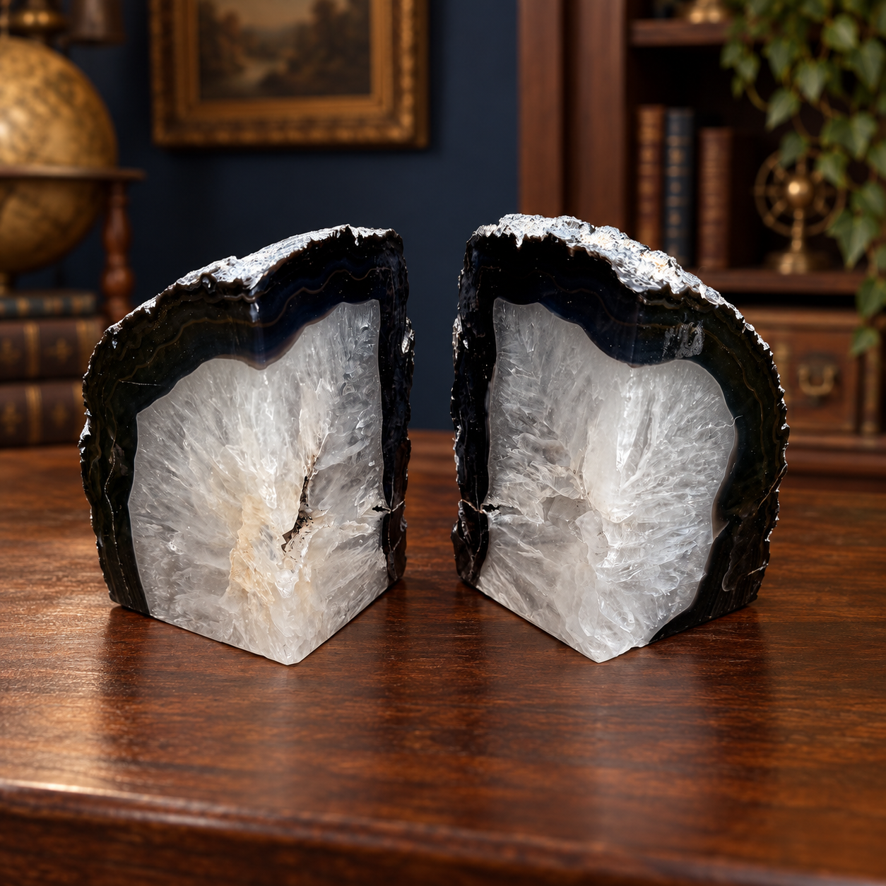 Polished Natural Agate Crystal Bookends- Natural Geode Stone Pair