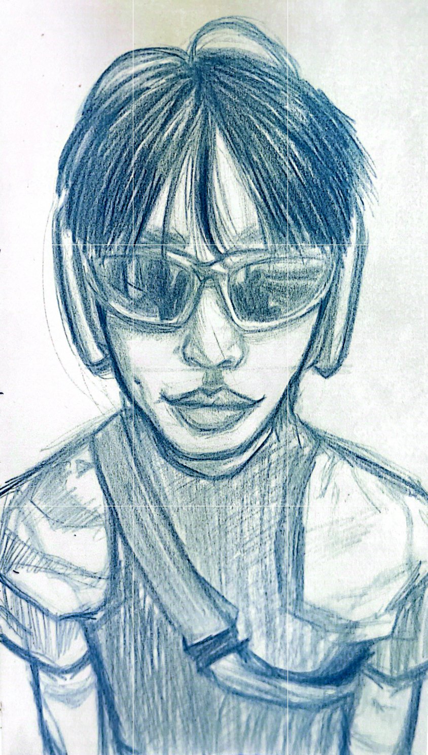 Practice sketch, 2024, Indigo Blue Prismacolor