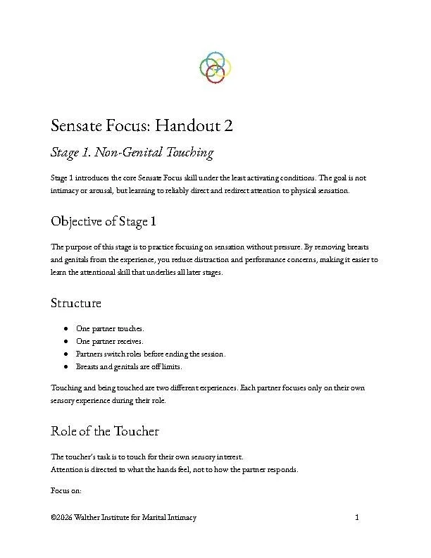 Sensate Focus: Stage 1 – Non-Genital Touching (Clinical Handout)