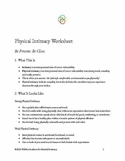 Physical Intimacy Worksheet: Be Present. Be Close.