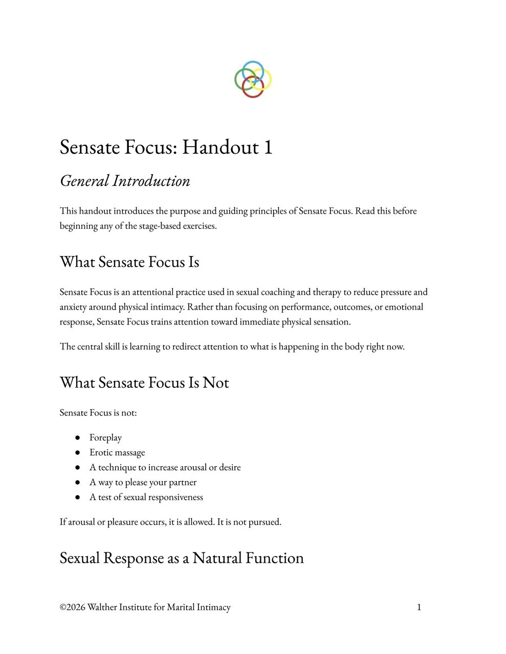Sensate Focus: General Introduction (Clinical Handout)