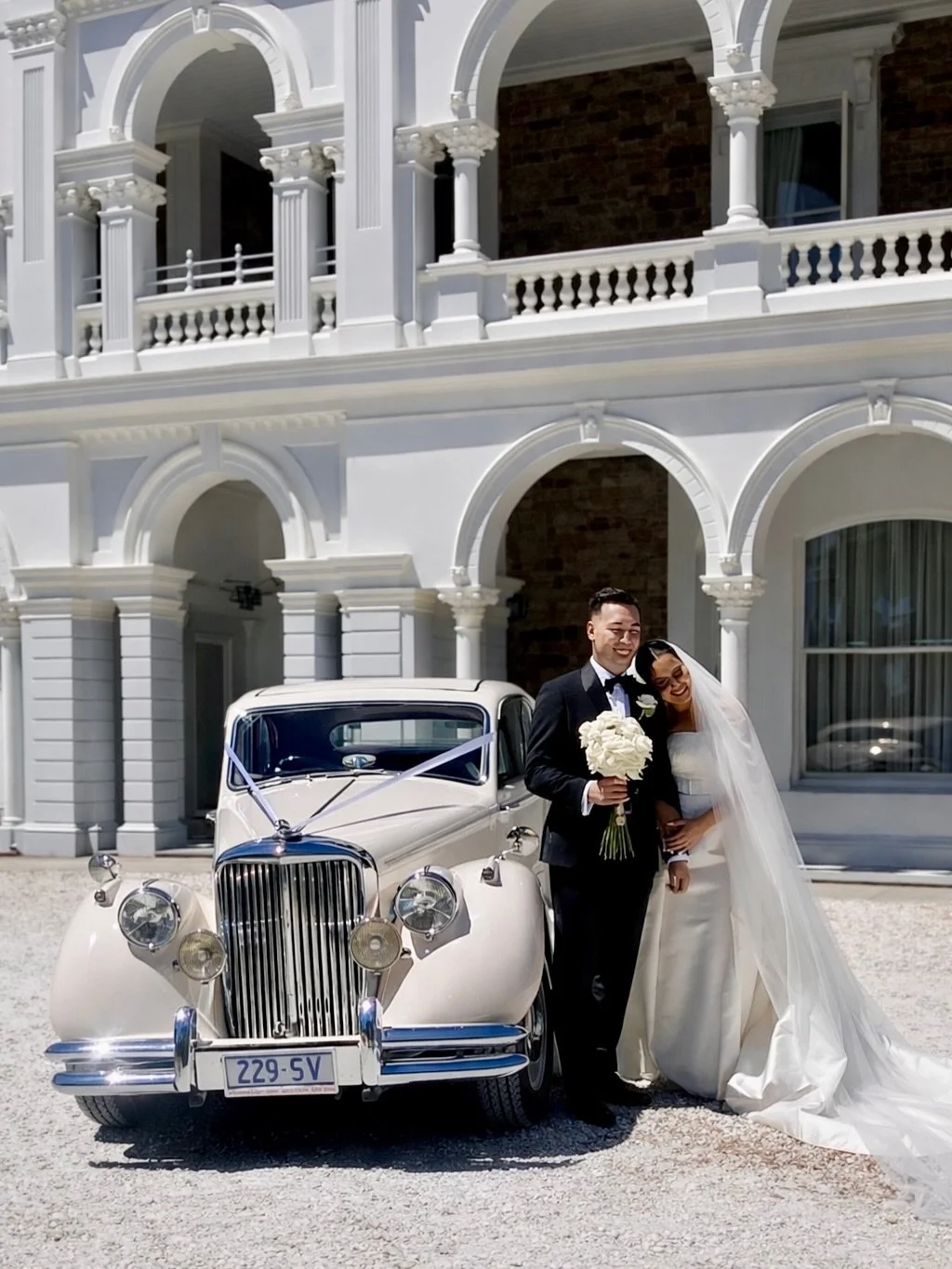 A huge congratulations to our latest newlyweds Daniela and Damon! 💍💕 

We were thrilled to share in such a special day, with our elegant Jaguar Mark V delivering a picture perfect arrival at Rostrevor College chapel!

🎥 @lifesketchweddings 

#wedd