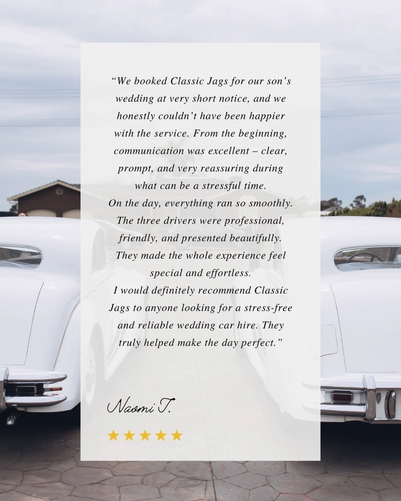 Thank you Naomi, who left us an amazing 5 star review! 🙏🏼

With Adelaide&rsquo;s largest fleet of classic wedding cars, we can still accommodate SHORT NOTICE and LAST MINUTE 2026 bookings &mdash; but dates are filling FAST. 🤍

If you still need we