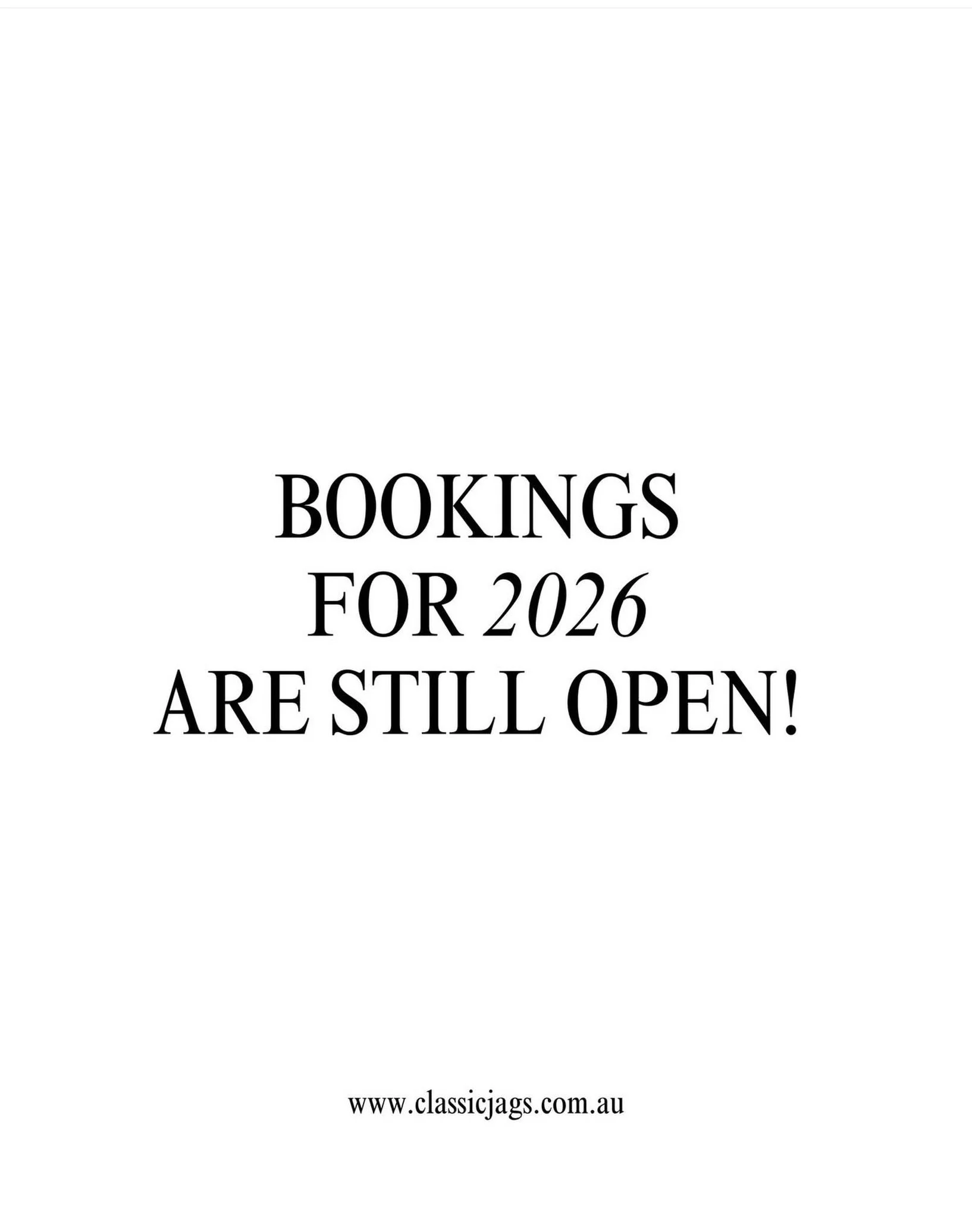 🚨 LAST MINUTE 2026 WEDDING DATES AVAILABLE 🚨

With Adelaide&rsquo;s largest fleet of classic wedding cars, we can still accommodate SHORT NOTICE and LAST MINUTE 2026 bookings &mdash; but dates are filling FAST. 🤍

If you still need wedding transpo