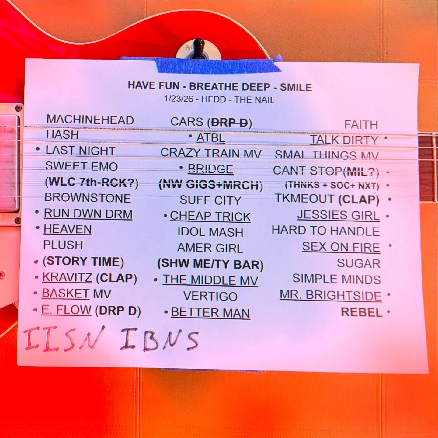 On 1/23 we nailed the nail. Tetanus be damned. Everyone brought their A-game. This set list was a ripper - even with @boochzilla&rsquo;s cryptic cypher scrawled at the bottom. Catch the video on YouTube. See you at Ardmore Music Hall on 3/14 #hfdd