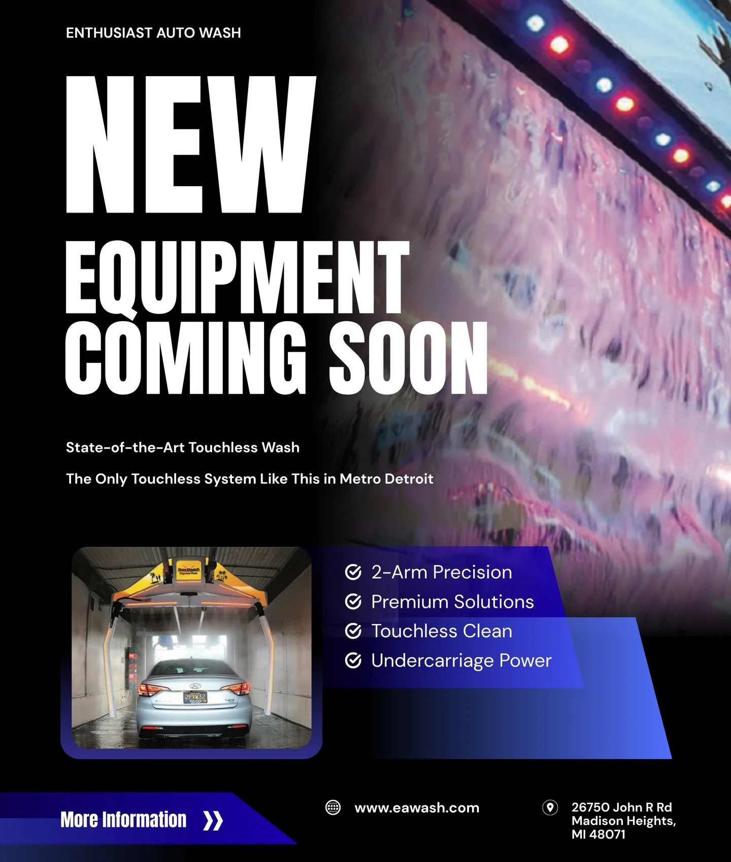 Heads up&mdash;our Touchless Wash drops next week! 🚗💦

Get ready for a state-of-the-art wash with:
	&bull;	Premium, curated cleaning solutions for a spotless shine ✨
	&bull;	Ultra-fast 2-arm &ldquo;field goal post&rdquo; system for speed without sa