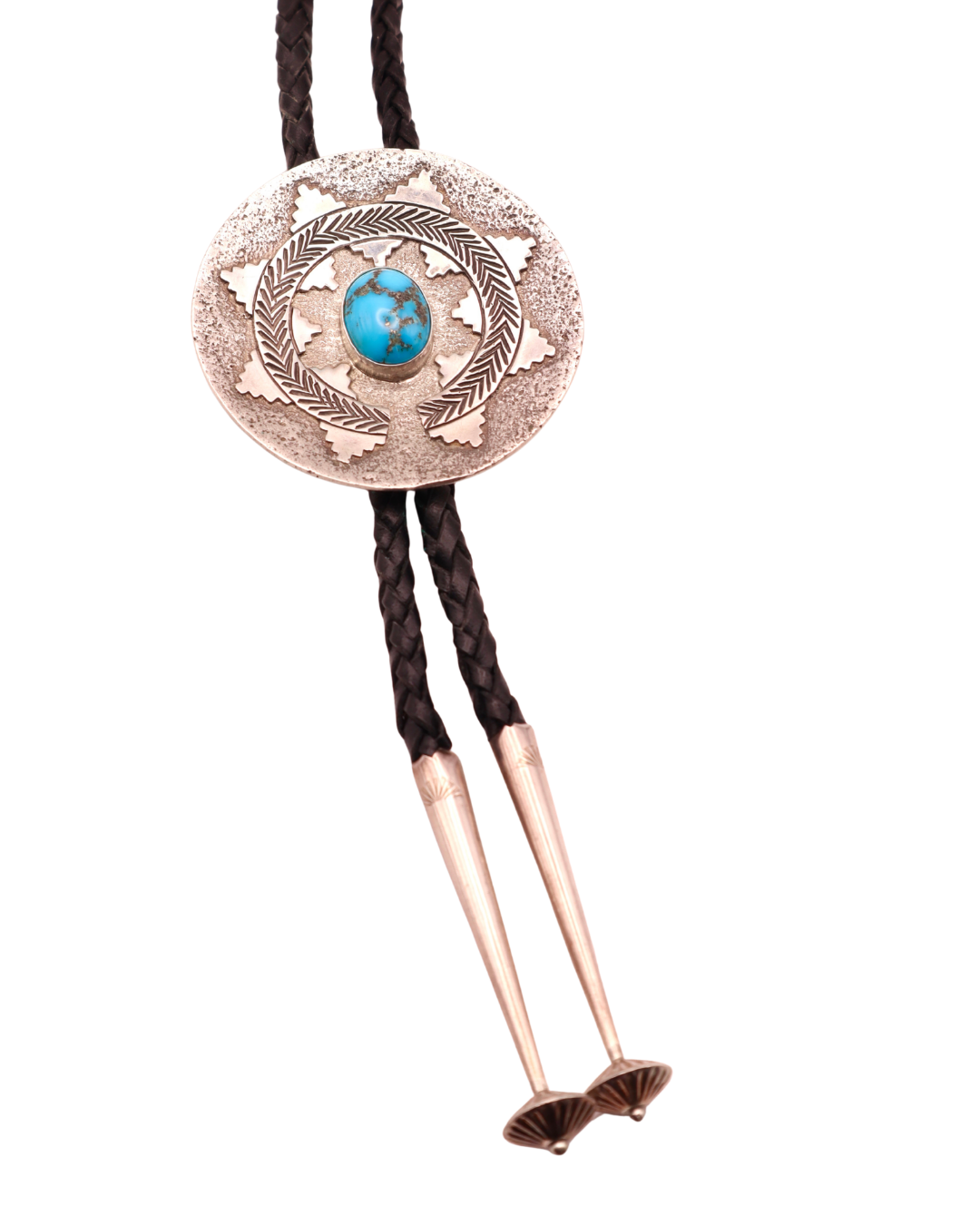 Navajo Wedding Basket Bolo with Persian Turquoise